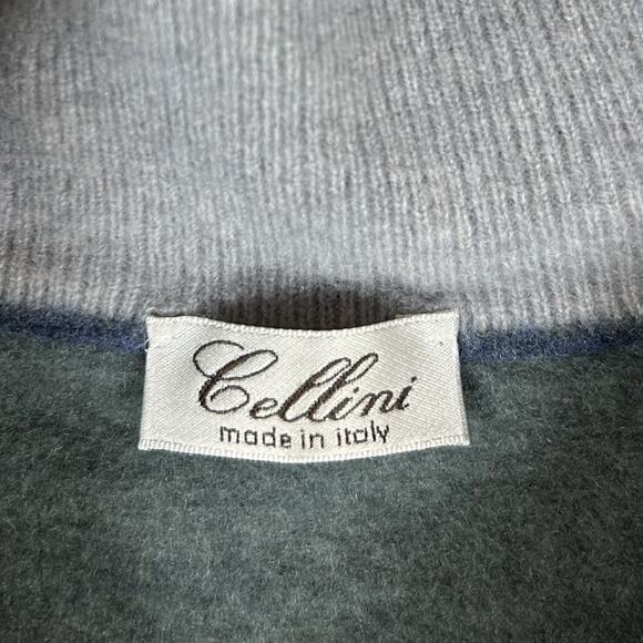 Vintage Cellini 1/4 Zip Sweater Mens 52 Wool Cashmere Blend Pullover Green Italy - Picture 3 of 11